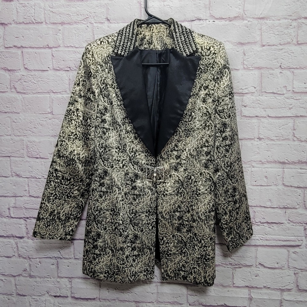 VTG SAMPLE Beaded Brocade Blazer Suit Set Sz 6 Formal Party Ornate Cocktail Gold - Picture 2 of 10